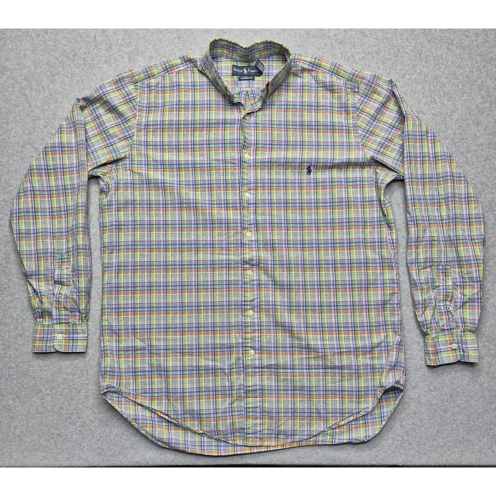 Polo Ralph Lauren Shirt Mens L Tall LT Classic Fit Plaid Long Sleeve Cotton